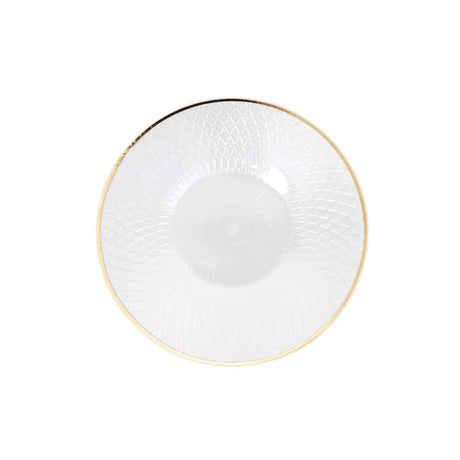 20 Round Plastic Salad Dinner Plates with Diamond Cut Pattern and Gold Rim DSP_PLR0036_7_PRWHGD_PK20
