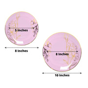 20 Round Plastic Salad Dinner Plates with Gold Floral Design - Disposable Tableware