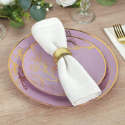 20 Round Plastic Salad Dinner Plates with Gold Floral Design - Disposable Tableware
