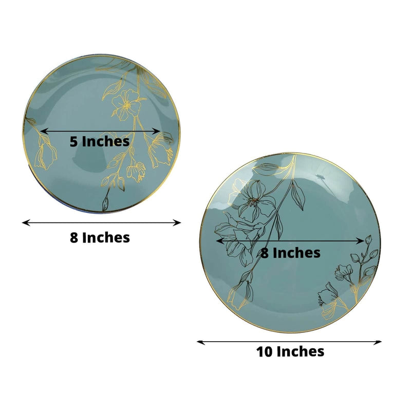 20 Round Plastic Salad Dinner Plates with Gold Floral Design - Disposable Tableware