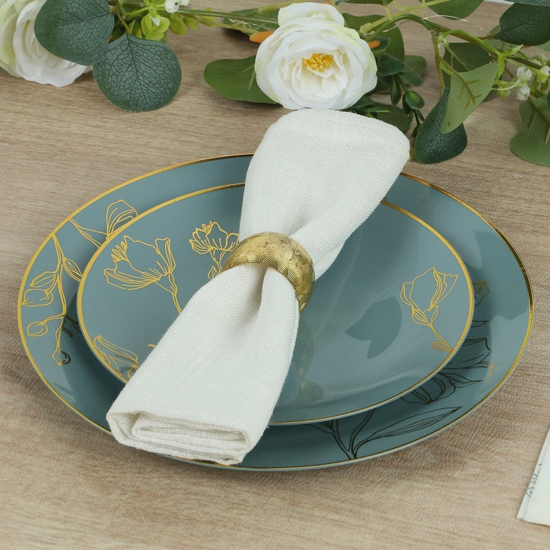 20 Round Plastic Salad Dinner Plates with Gold Floral Design - Disposable Tableware