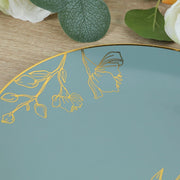 20 Round Plastic Salad Dinner Plates with Gold Floral Design - Disposable Tableware
