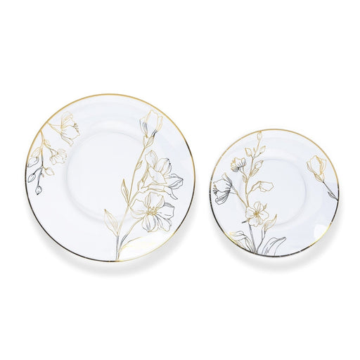 20 Round Plastic Salad Dinner Plates with Gold Floral Design - Disposable Tableware DSP_PLR0020_SET_CLGD
