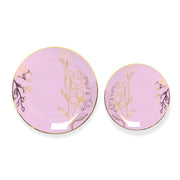 20 Round Plastic Salad Dinner Plates with Gold Floral Design - Disposable Tableware DSP_PLR0020_SET_LVGD