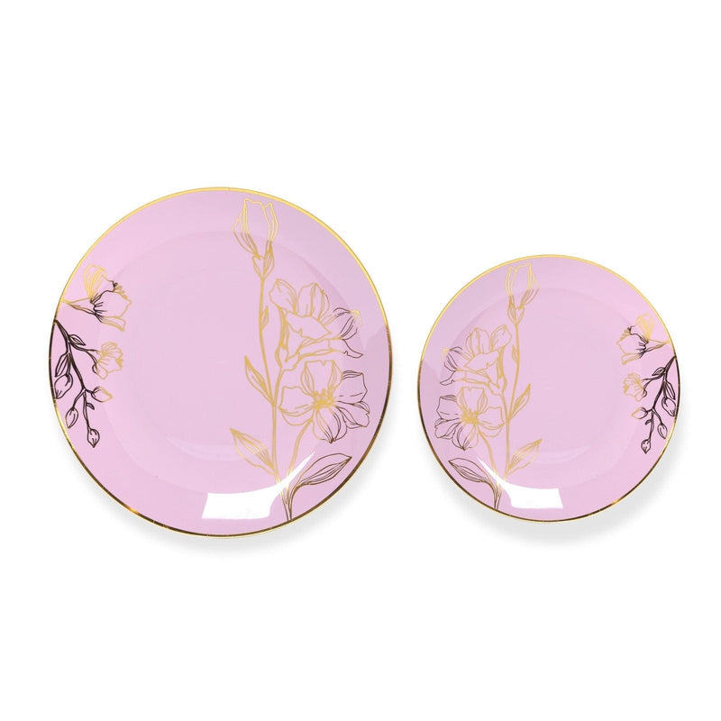 20 Round Plastic Salad Dinner Plates with Gold Floral Design - Disposable Tableware DSP_PLR0020_SET_LVGD