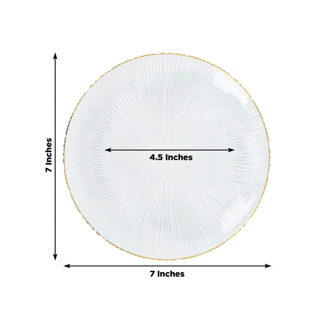 20 Round Plastic Salad Dinner Plates with Ribbed Pattern and Gold Rim - Clear