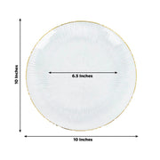 20 Round Plastic Salad Dinner Plates with Ribbed Pattern and Gold Rim - Clear