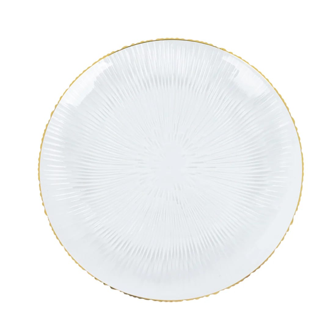 20 Round Plastic Salad Dinner Plates with Ribbed Pattern and Gold Rim - Clear DSP_PLR0037_10_CLGD_PK20