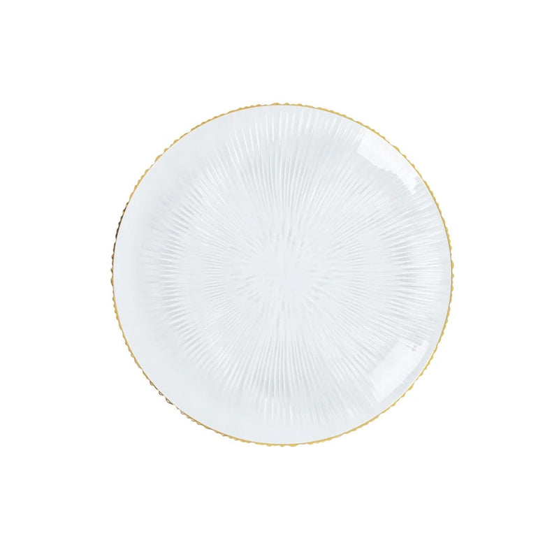20 Round Plastic Salad Dinner Plates with Ribbed Pattern and Gold Rim - Clear DSP_PLR0037_7_CLGD_PK20