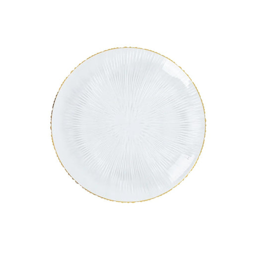 20 Round Plastic Salad Dinner Plates with Ribbed Pattern and Gold Rim - Clear DSP_PLR0037_7_CLGD_PK20
