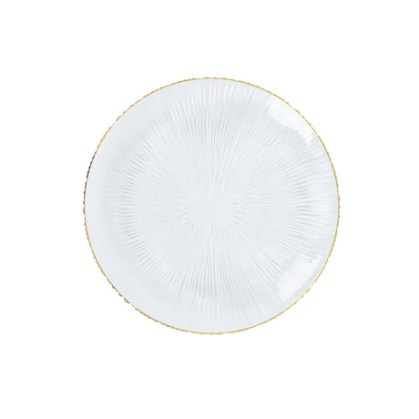 20 Round Plastic Salad Dinner Plates with Ribbed Pattern and Gold Rim - Clear DSP_PLR0037_7_CLGD_PK20