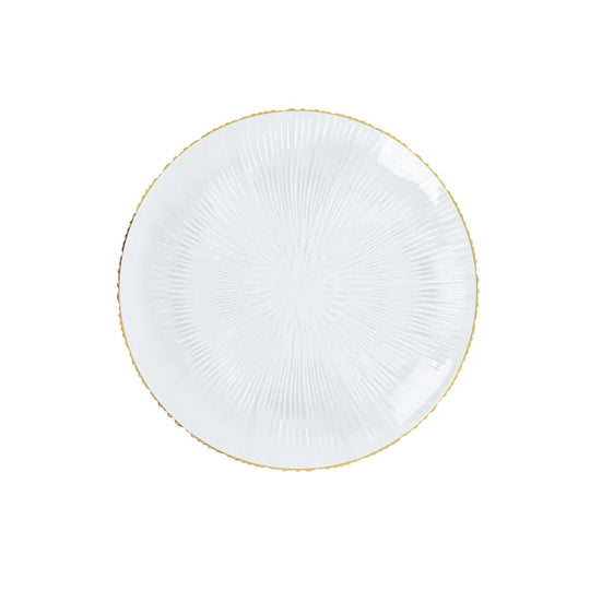 20 Round Plastic Salad Dinner Plates with Ribbed Pattern and Gold Rim - Clear DSP_PLR0037_7_CLGD_PK20