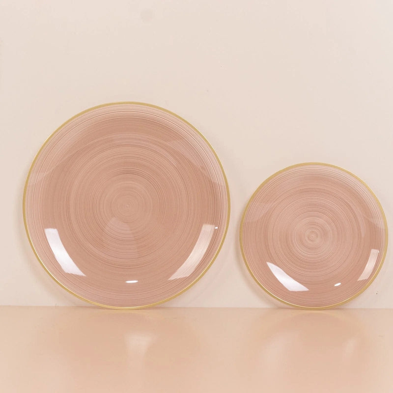 20 Round Salad Dinner Plastic Plates with Gold Rim