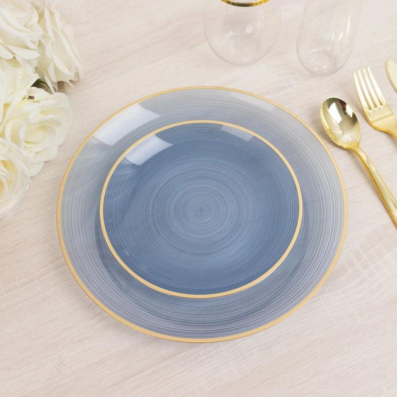20 Round Salad Dinner Plastic Plates with Gold Rim