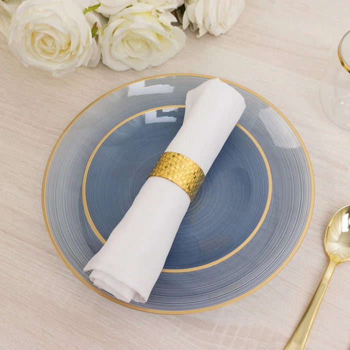20 Round Salad Dinner Plastic Plates with Gold Rim