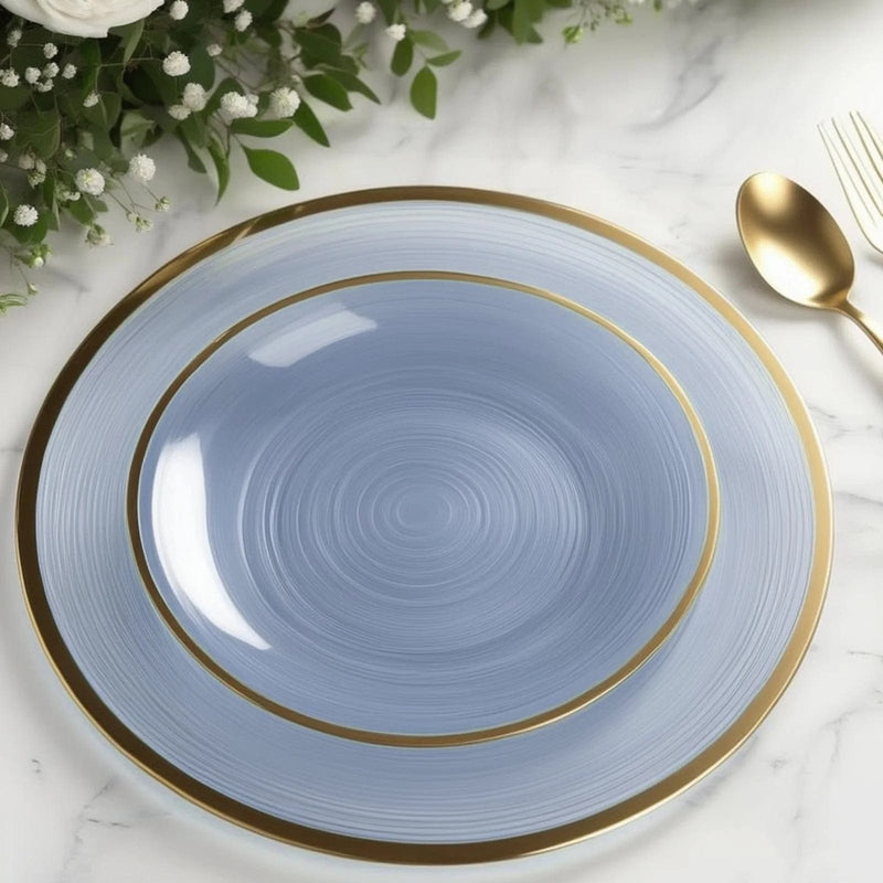 20 Round Salad Dinner Plastic Plates with Gold Rim