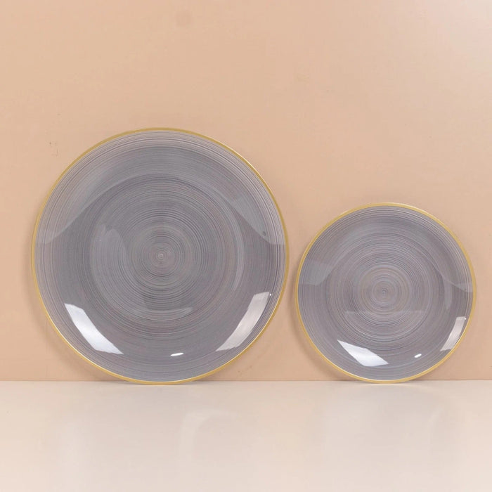 20 Round Salad Dinner Plastic Plates with Gold Rim
