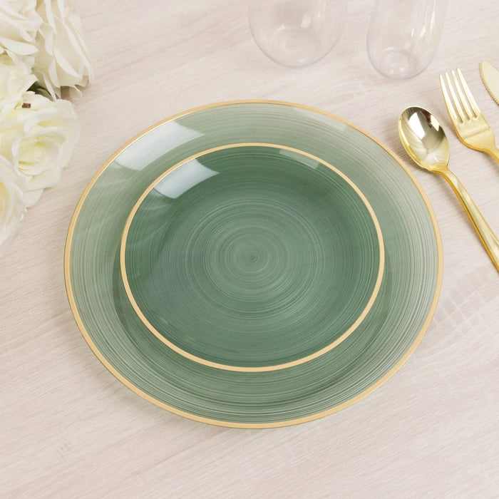 20 Round Salad Dinner Plastic Plates with Gold Rim