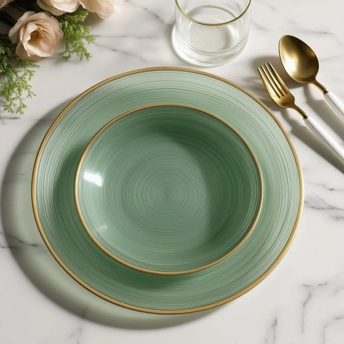 20 Round Salad Dinner Plastic Plates with Gold Rim
