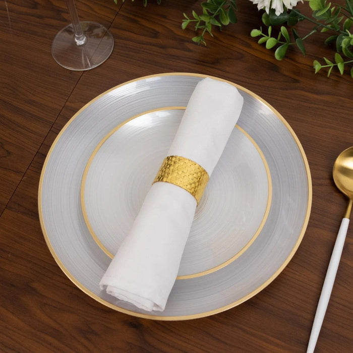 20 Round Salad Dinner Plastic Plates with Gold Rim