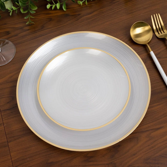 20 Round Salad Dinner Plastic Plates with Gold Rim