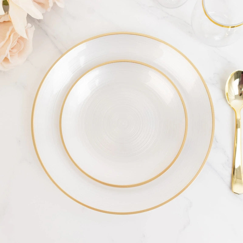 20 Round Salad Dinner Plastic Plates with Gold Rim
