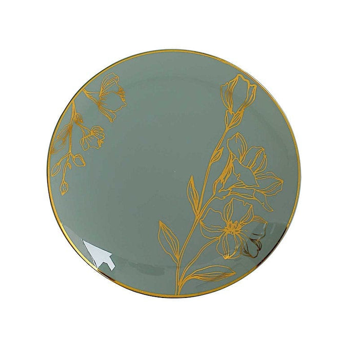 20 Round White Plastic Salad and Dinner Plates with Gold Floral Design - Disposable Tableware