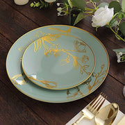 20 Round White Plastic Salad and Dinner Plates with Gold Floral Design - Disposable Tableware