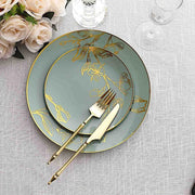 20 Round White Plastic Salad and Dinner Plates with Gold Floral Design - Disposable Tableware