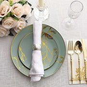 20 Round White Plastic Salad and Dinner Plates with Gold Floral Design - Disposable Tableware