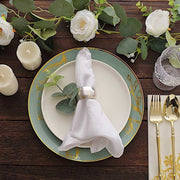 20 Round White Plastic Salad and Dinner Plates with Gold Floral Design - Disposable Tableware