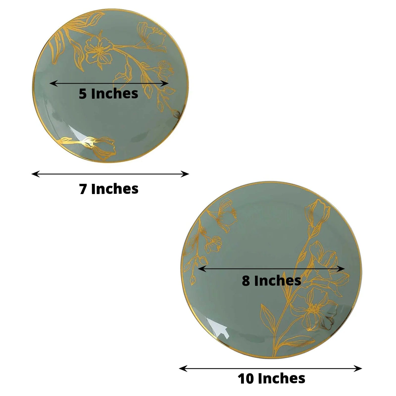 20 Round White Plastic Salad and Dinner Plates with Gold Floral Design - Disposable Tableware