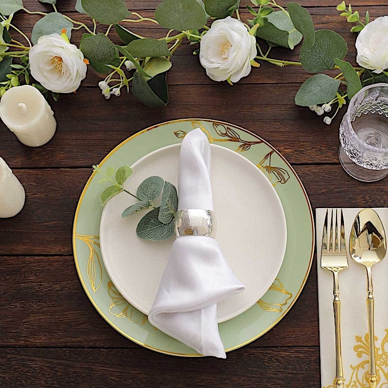 20 Round White Plastic Salad and Dinner Plates with Gold Floral Design - Disposable Tableware