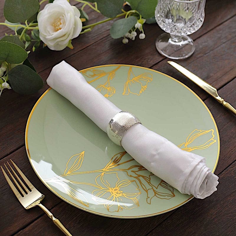 20 Round White Plastic Salad and Dinner Plates with Gold Floral Design - Disposable Tableware