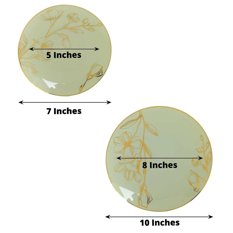 20 Round White Plastic Salad and Dinner Plates with Gold Floral Design - Disposable Tableware