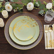 20 Round White Plastic Salad and Dinner Plates with Gold Floral Design - Disposable Tableware