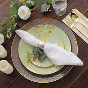 20 Round White Plastic Salad and Dinner Plates with Gold Floral Design - Disposable Tableware