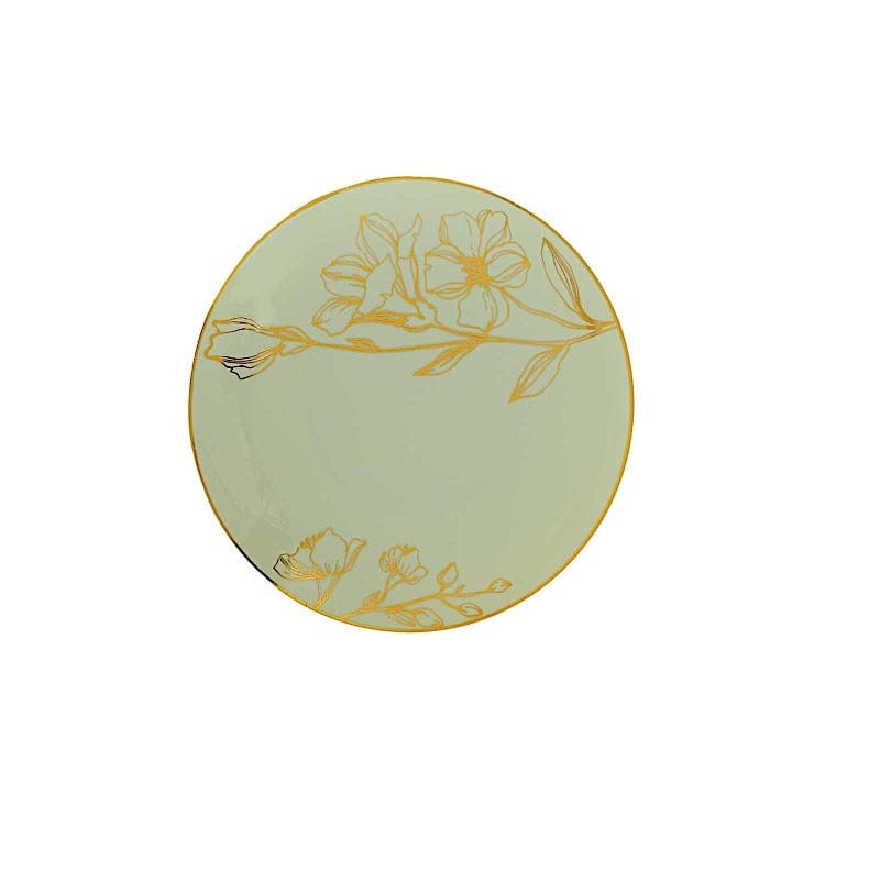20 Round White Plastic Salad and Dinner Plates with Gold Floral Design - Disposable Tableware