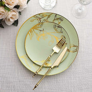 20 Round White Plastic Salad and Dinner Plates with Gold Floral Design - Disposable Tableware