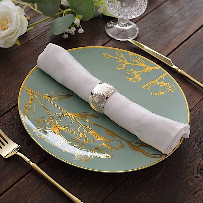 20 Round White Plastic Salad and Dinner Plates with Gold Floral Design - Disposable Tableware