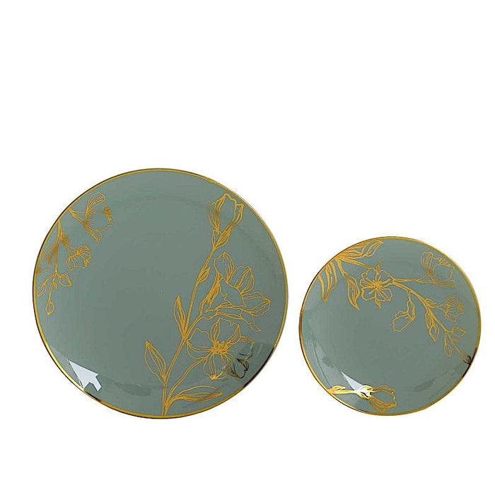 20 Round White Plastic Salad and Dinner Plates with Gold Floral Design - Disposable Tableware DSP_PLR0020_SET_087GD