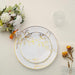 20 Round White Plastic Salad and Dinner Plates with Gold Floral Design - Disposable Tableware DSP_PLR0020_SET_WHGD