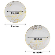 20 Round White Plastic Salad and Dinner Plates with Gold Floral Design - Disposable Tableware DSP_PLR0020_SET_WHGD