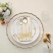 20 Round White Plastic Salad and Dinner Plates with Gold Floral Design - Disposable Tableware DSP_PLR0020_SET_WHGD