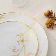 20 Round White Plastic Salad and Dinner Plates with Gold Floral Design - Disposable Tableware DSP_PLR0020_SET_WHGD