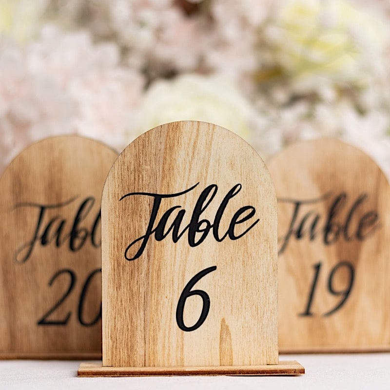 20 Rustic 4.5" Wooden Arch 1-20 Wedding Table Numbers - Natural FAV_BOARD06_SET_NAT