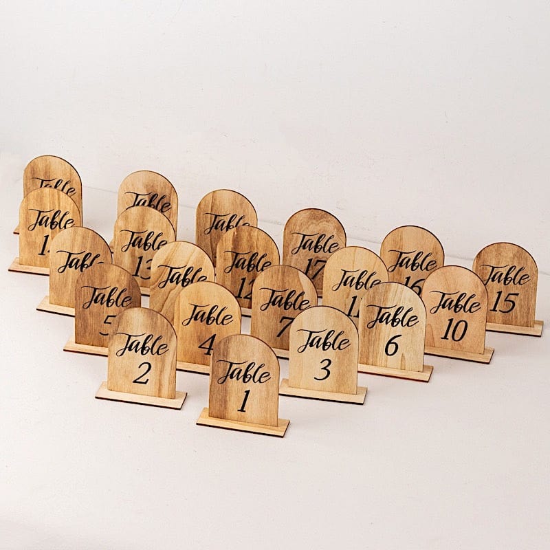 20 Rustic 4.5" Wooden Arch 1-20 Wedding Table Numbers - Natural FAV_BOARD06_SET_NAT