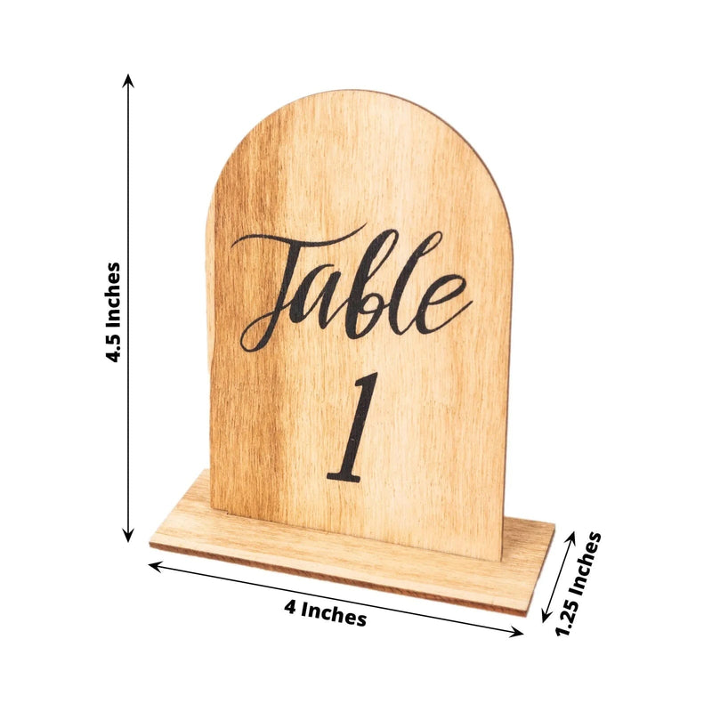20 Rustic 4.5" Wooden Arch 1-20 Wedding Table Numbers - Natural FAV_BOARD06_SET_NAT