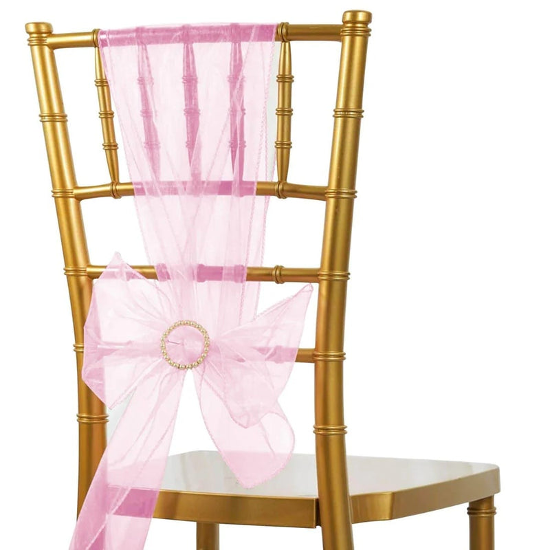 20 Sheer 6" x 108" Organza Chair Sashes SASH_ORGZ_PINK_PK20