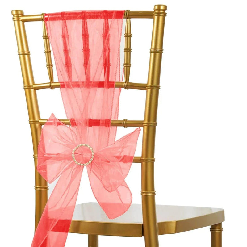 20 Sheer 6" x 108" Organza Chair Sashes SASH_ORGZ_RED_PK20